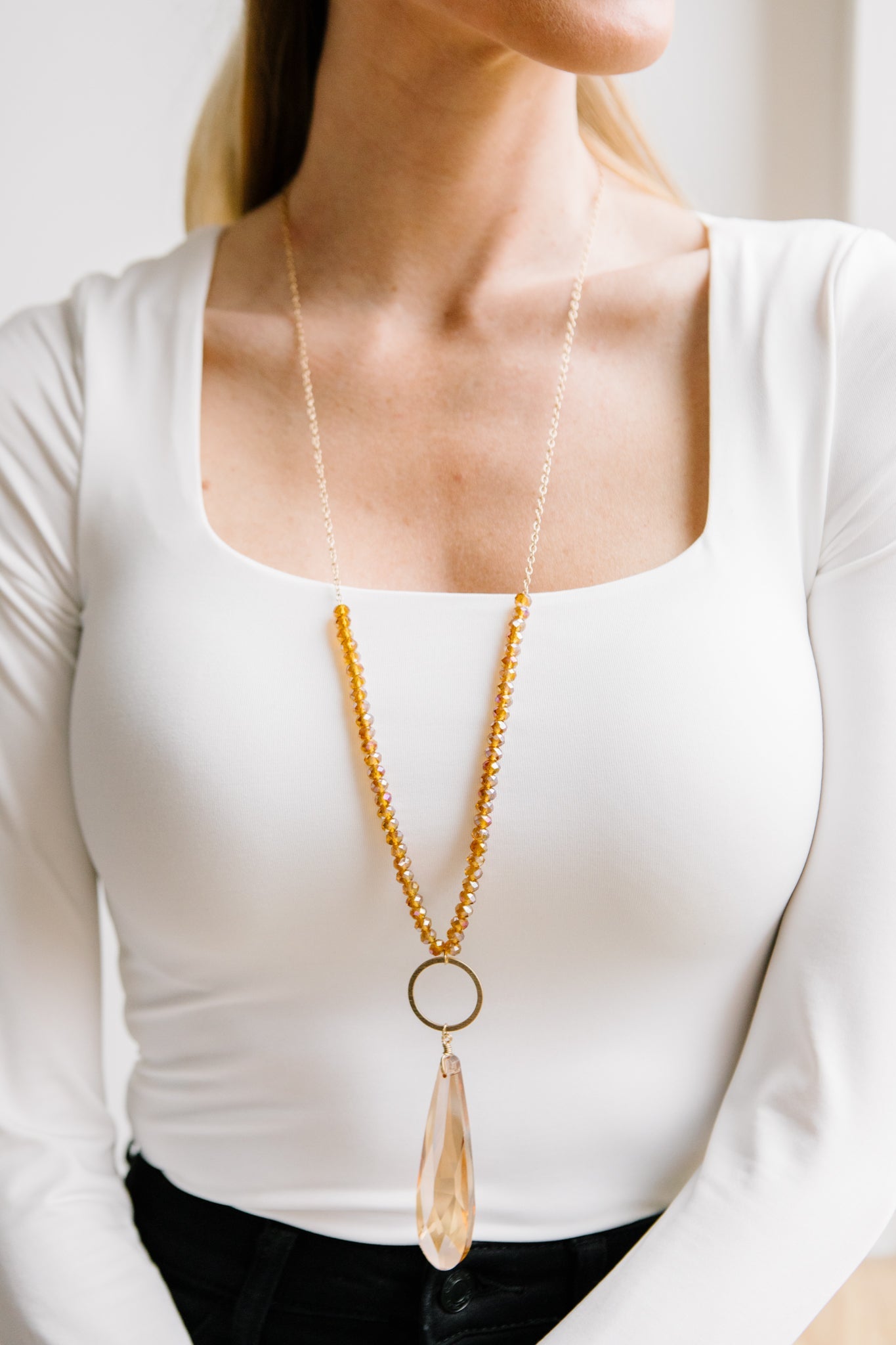 Crystal Teardrop Pendant Necklace