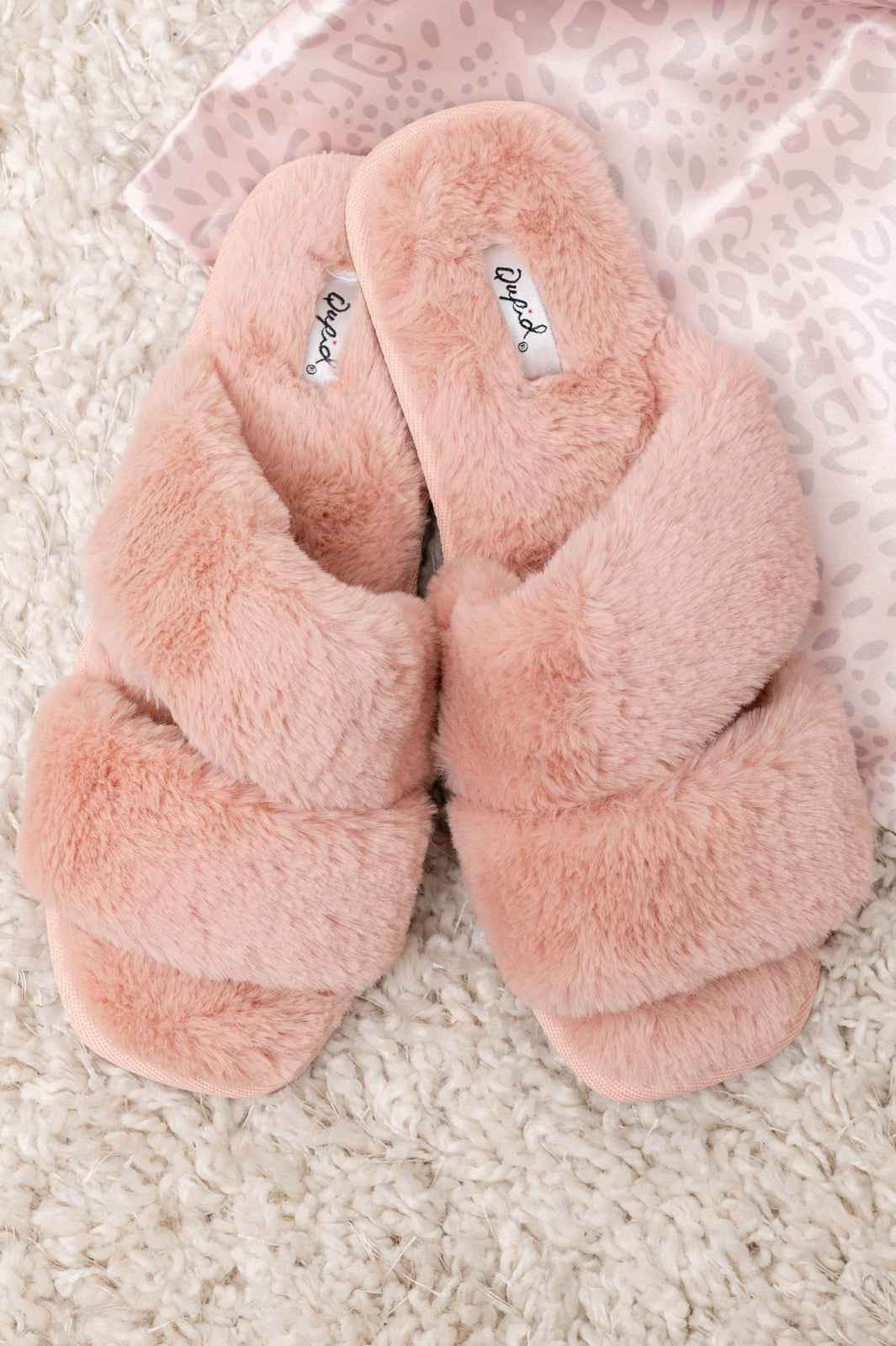 Double Strap Faux Fur Slippers