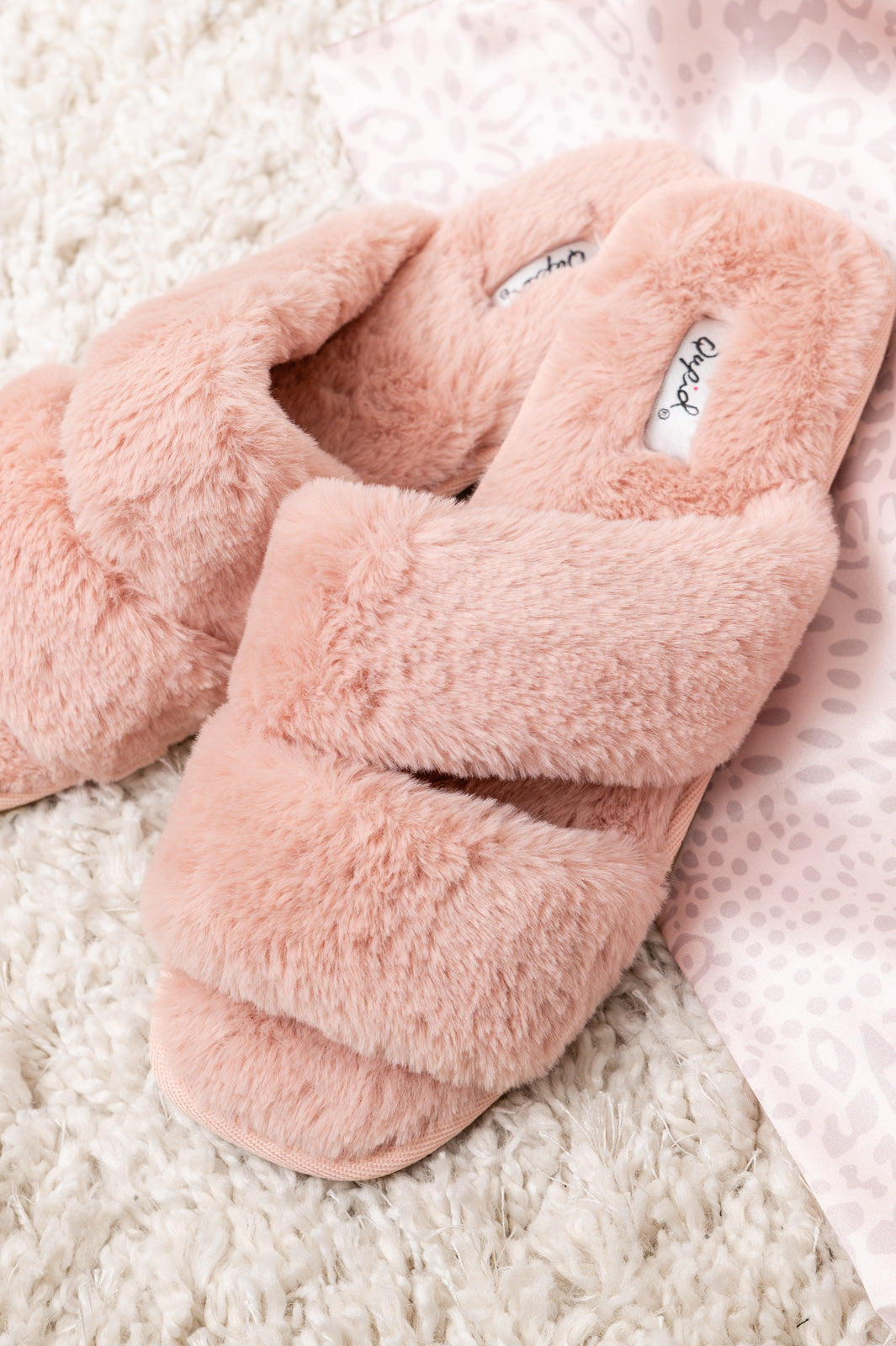Double Strap Faux Fur Slippers
