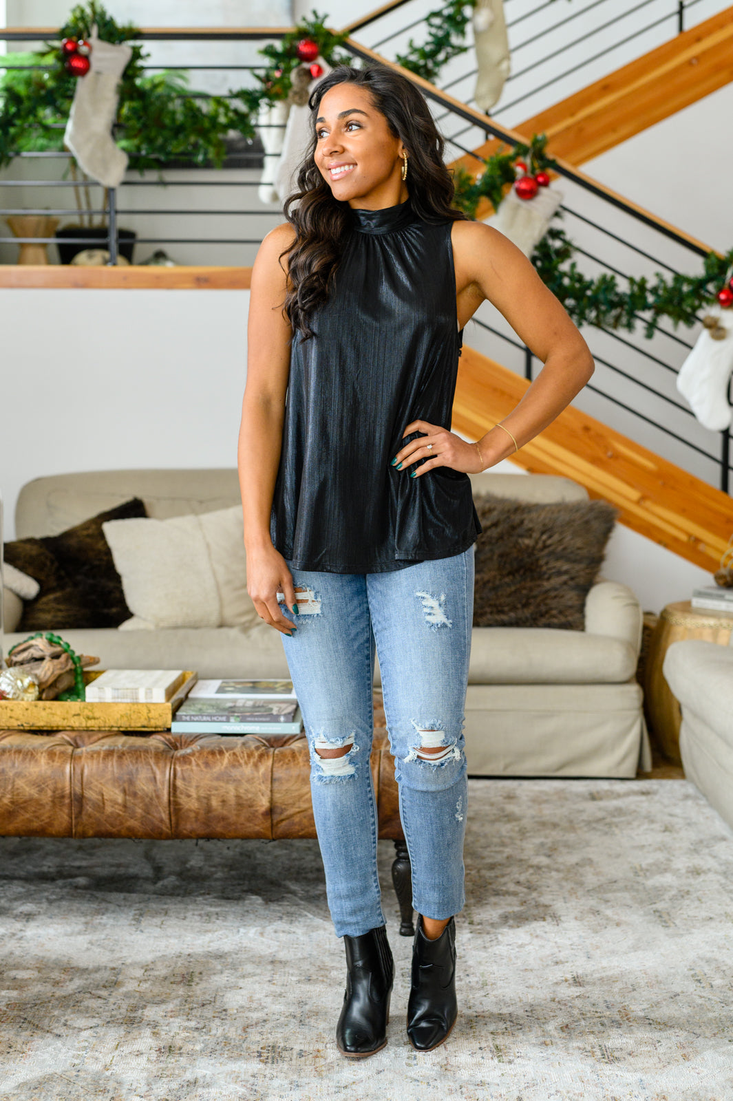 Photo Op Sleeveless Blouse in Black