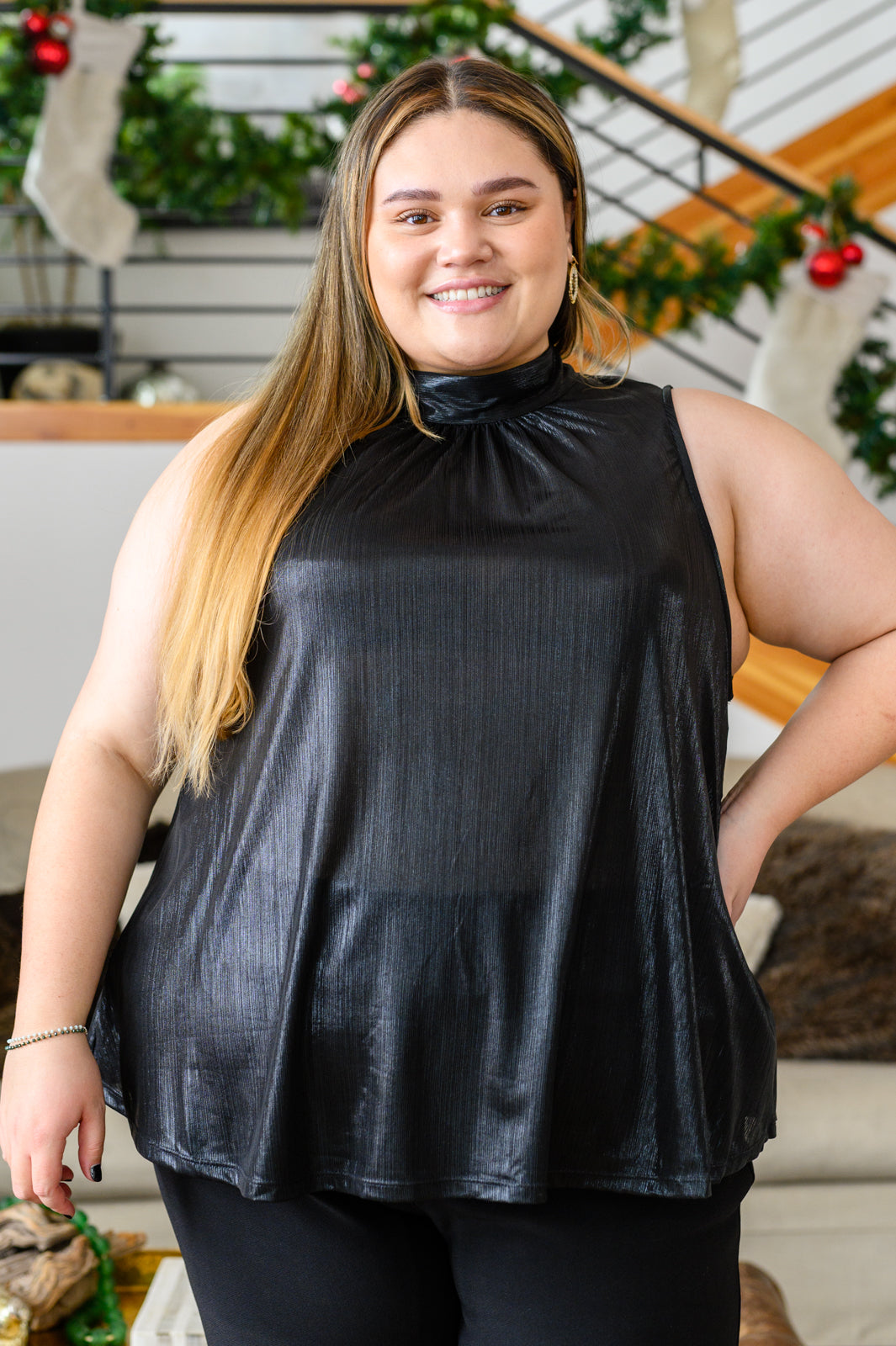 Photo Op Sleeveless Blouse in Black