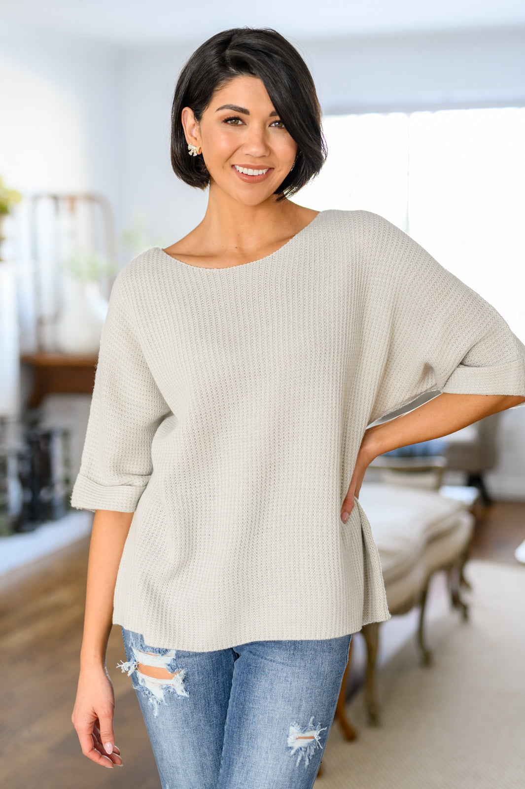 Lotta Love Knitted Sweater Top in Gray